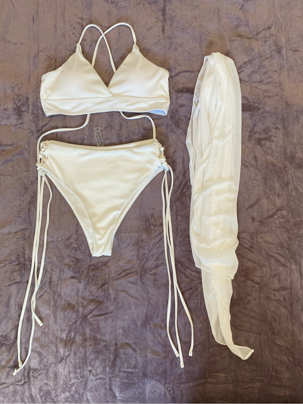 White Strappy Triangle Bikini Set with Wrap